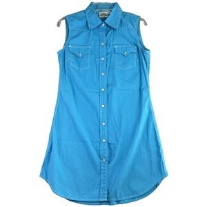 Cowgirl Justice Shirt Dress Small Pearl Snaps Sleeveless Blue Western Rodeo